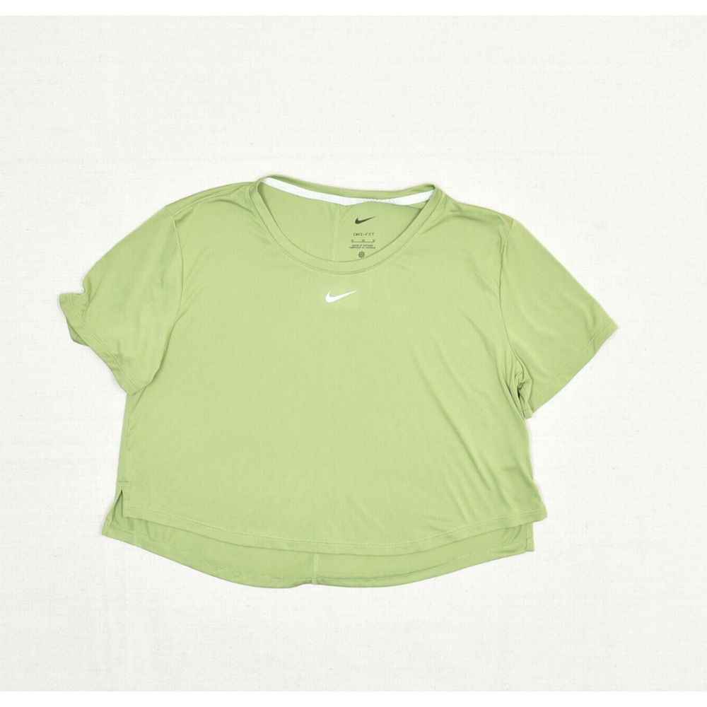 Nike Women T Shirt Crop Short Sleeve Solid Gym Polyester Green Size M Dri Fit